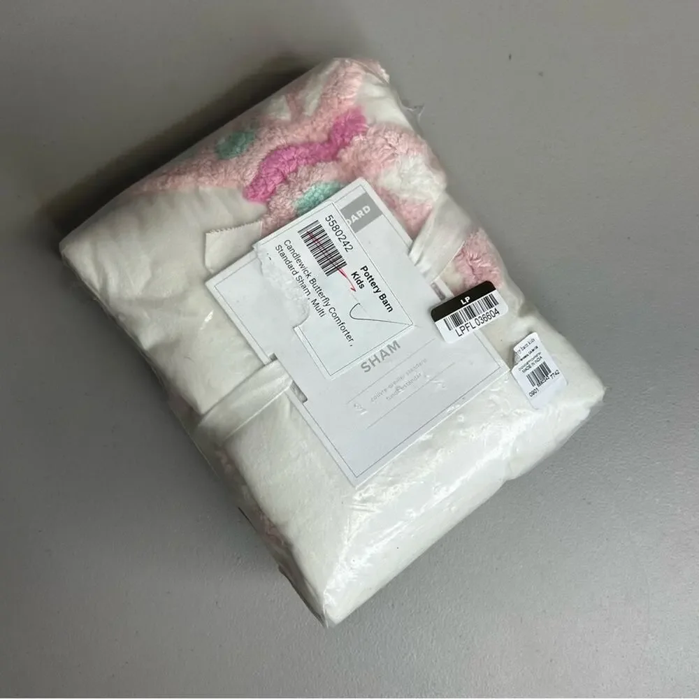 Pottery Barn Candlewick Butterfly Comforter Standard Sham Pillowcase NWT Shag